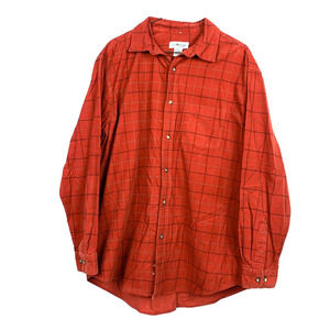 Sun River Clothing Burnt Orange Plaid Corduroy Long Sleeve Button Up Shirt Large